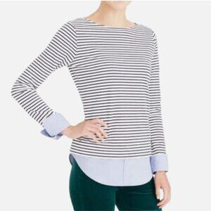 J. Crew Women’s Mercantile Cuffed Striped Boatneck Long Sleeve Cotton Top Size S